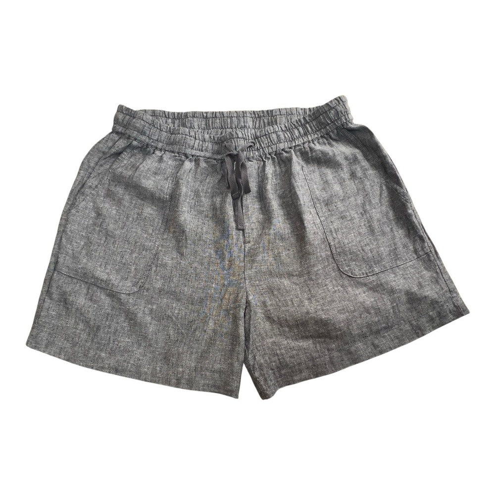 New York & Company SoHo Shorts Heather Gray Linen Blend Elastic Waist Tie Medium